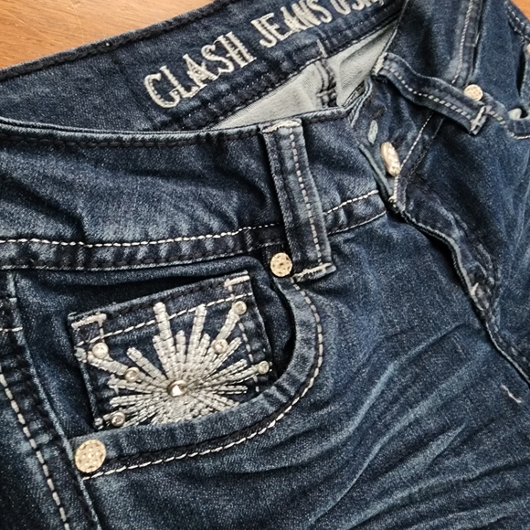 Y2K Clash Jeans USA Embellished Flare Blue Denim Sz 1 / XS McBling 2000s Grunge - Picture 8 of 12
